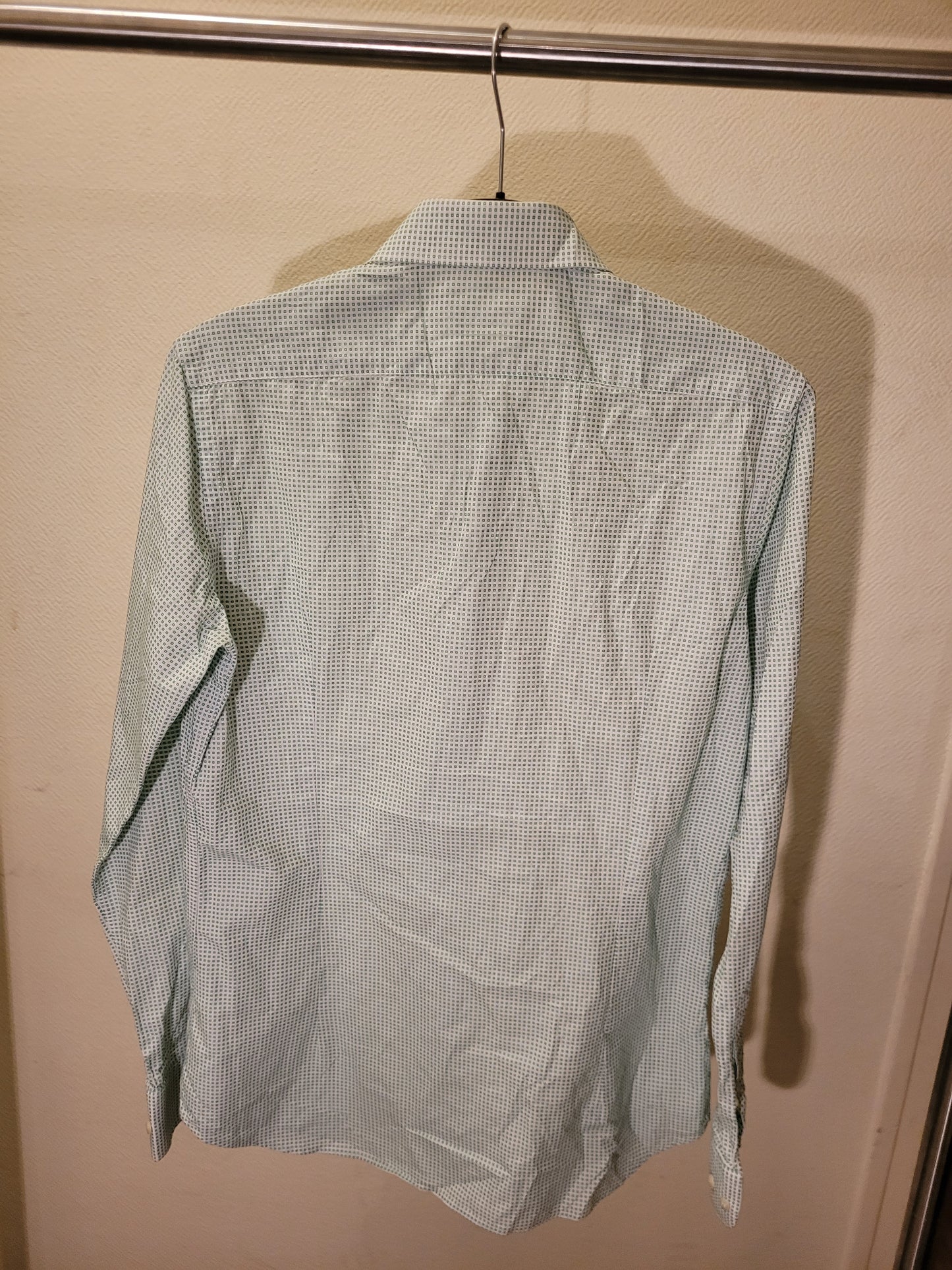 Chemise Homme Luxe Italienne Verte Blanche Motifs Carreaux Milano Élégante Chic Habillée Taille 40 15½