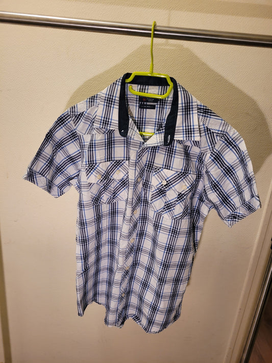 Chemise Homme Carreaux Bleu Blanc Cotton & Silk – Chemise Casual Chic Été Taille L