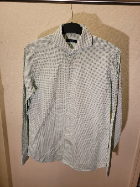 Chemise Homme Luxe Italienne Verte Blanche Motifs Carreaux Milano Élégante Chic Habillée Taille 40 15½