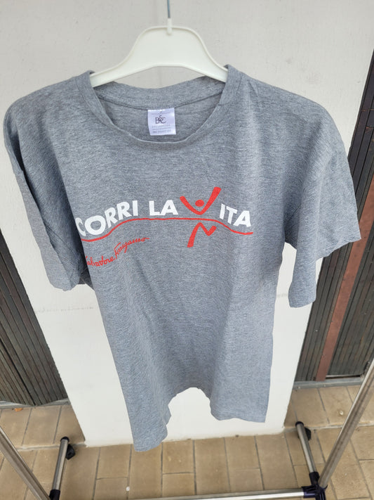 T-shirt Salvatore Ferragamo Corri La Vita Gris Vintage – Taille M