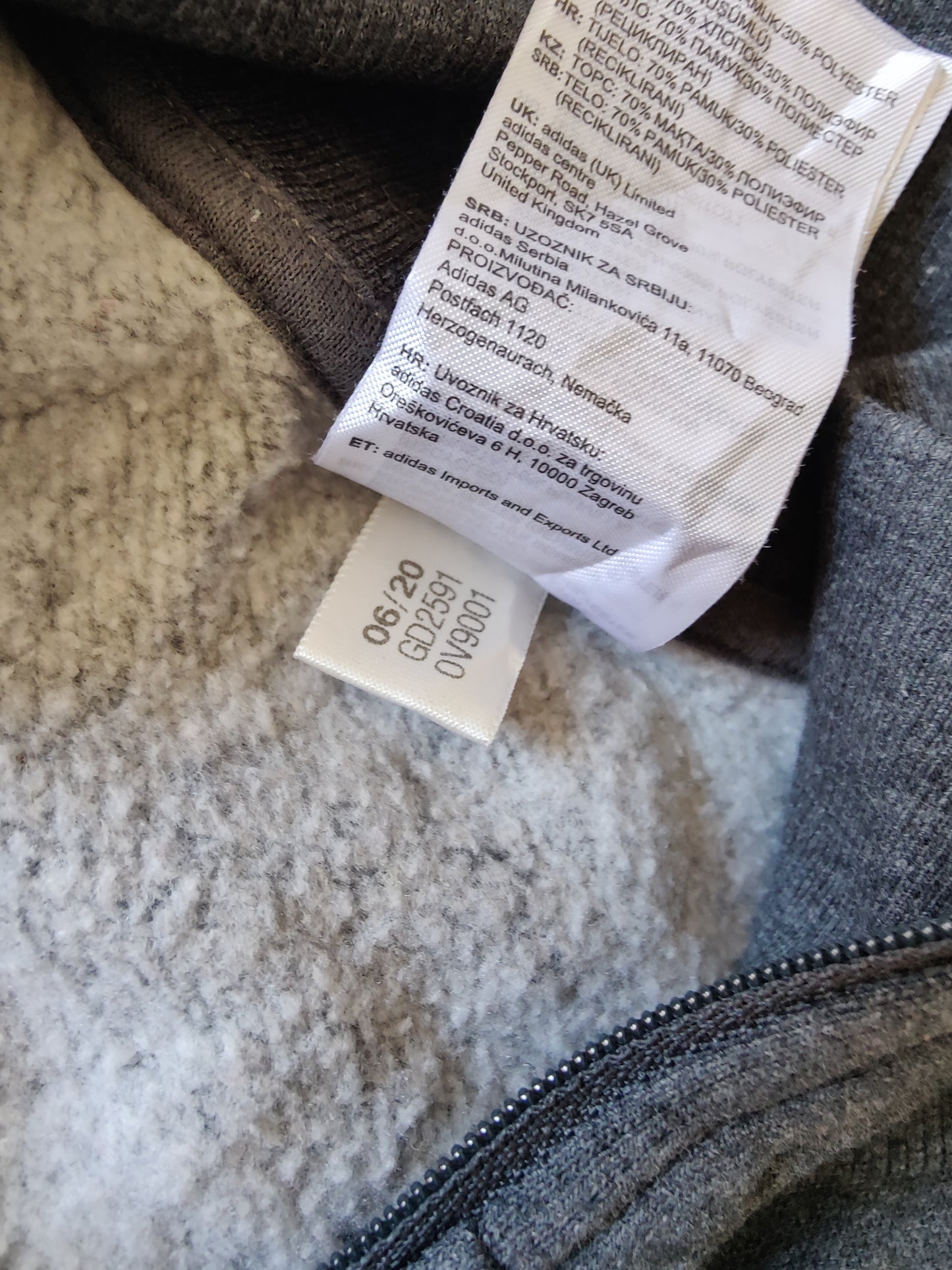 Sweat Adidas Gris Col Zippé – Pull 1/4 Zip Homme Taille M (40-42) – Logo Rose Brodé – Seconde Main