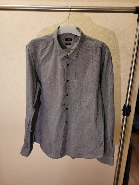 Chemise Homme OVS Slim Fit Noir & Blanc à Micro Carreaux – Chemise Élégante Taille L