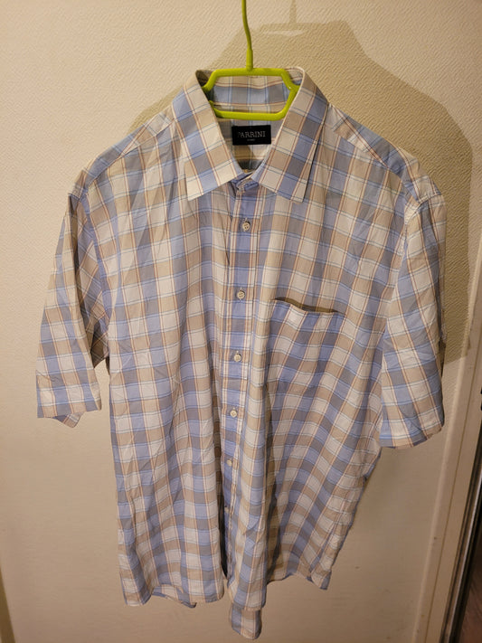 Chemise Homme Parrini Carreaux Bleu Beige Manches Courtes – Chemise Casual Chic Taille XL