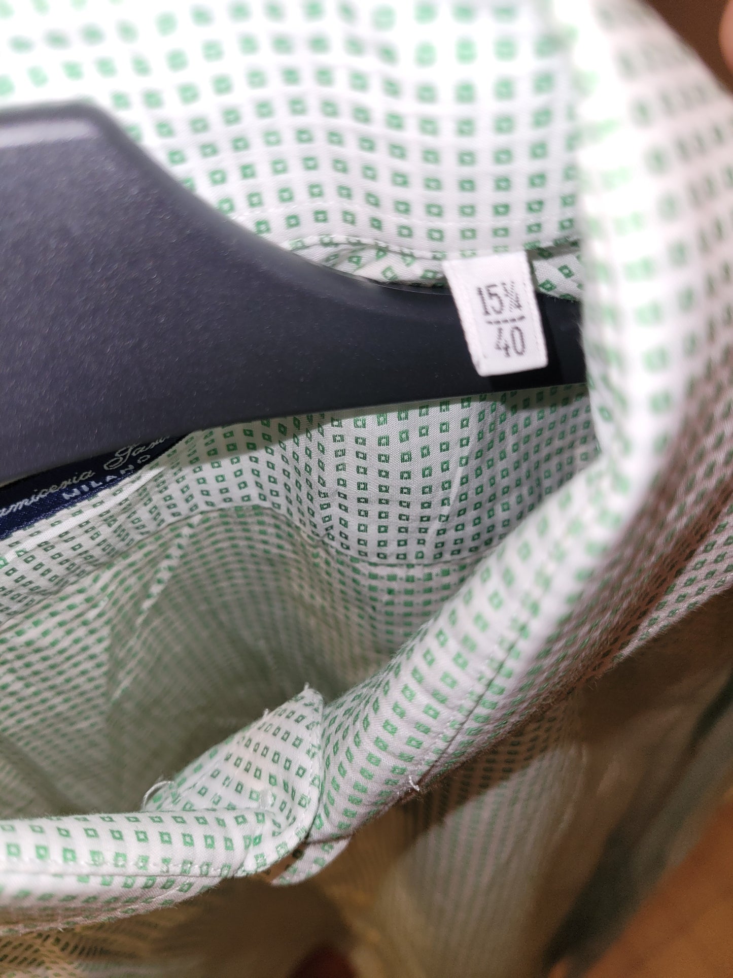 Chemise Homme Luxe Italienne Verte Blanche Motifs Carreaux Milano Élégante Chic Habillée Taille 40 15½