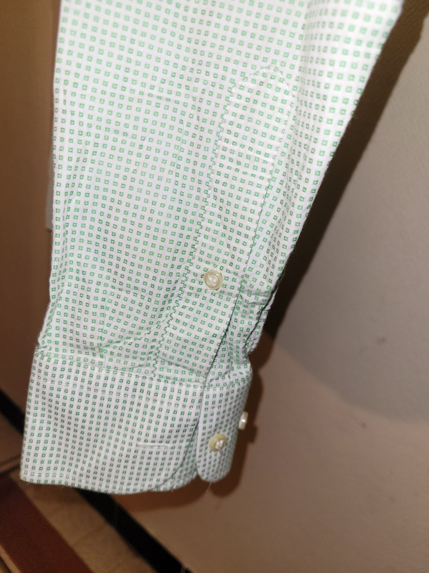 Chemise Homme Luxe Italienne Verte Blanche Motifs Carreaux Milano Élégante Chic Habillée Taille 40 15½