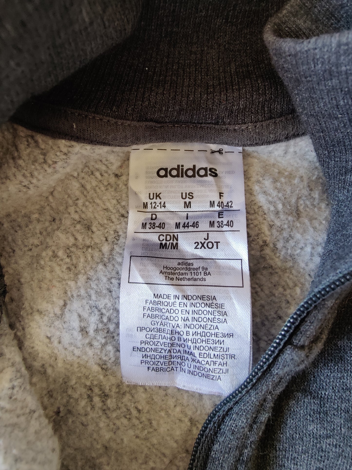 Sweat Adidas Gris Col Zippé – Pull 1/4 Zip Homme Taille M (40-42) – Logo Rose Brodé – Seconde Main