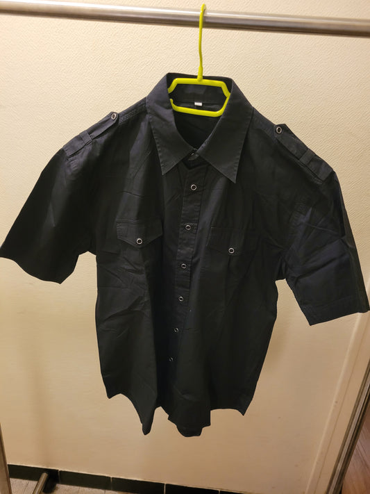 Chemise Homme Noire Manches Courtes XL Style Militaire Streetwear Y2K Techwear Casual Chic