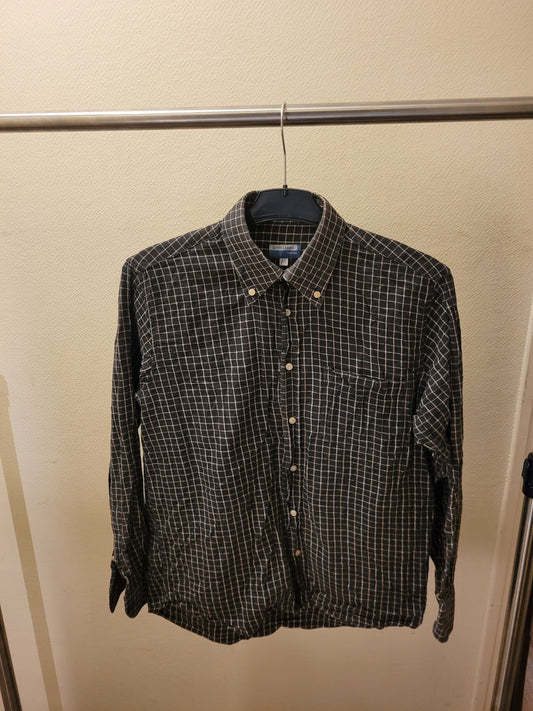 Chemise Homme Carreaux Vintage Green Leaves - Taille M - 100% Coton Noir & Beige