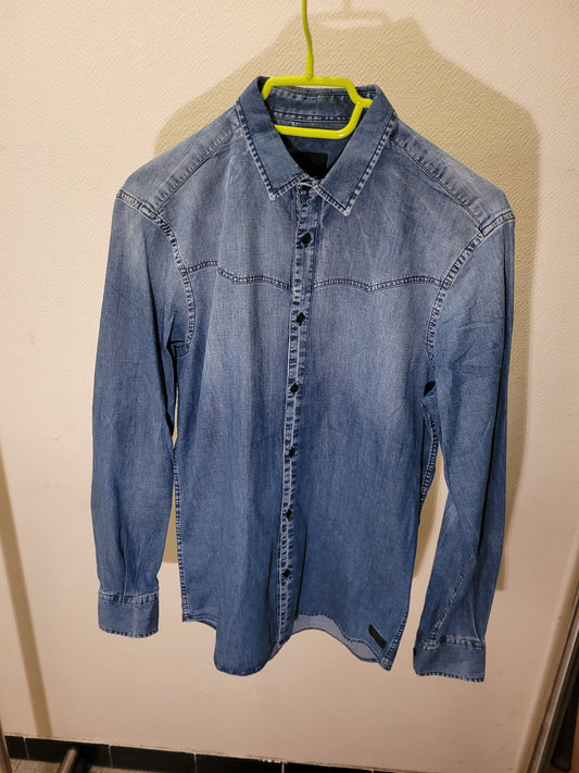 Chemise Jean Homme SSEINSE Bleu Denim Délavé Manches Longues – Chemise Casual Taille M